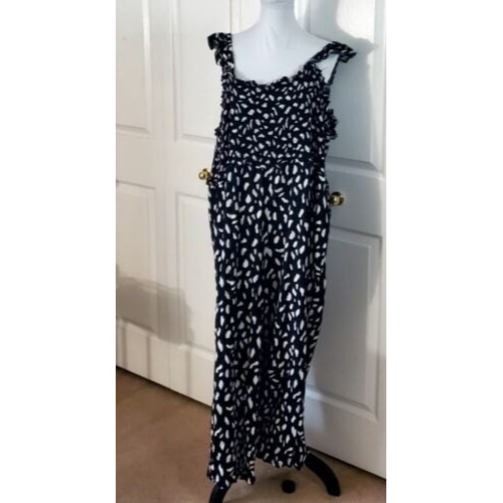 Ellos Womens Plus Sz 2X Flutter Sleeve Cropped Romper Black-White Print Jumpsuit